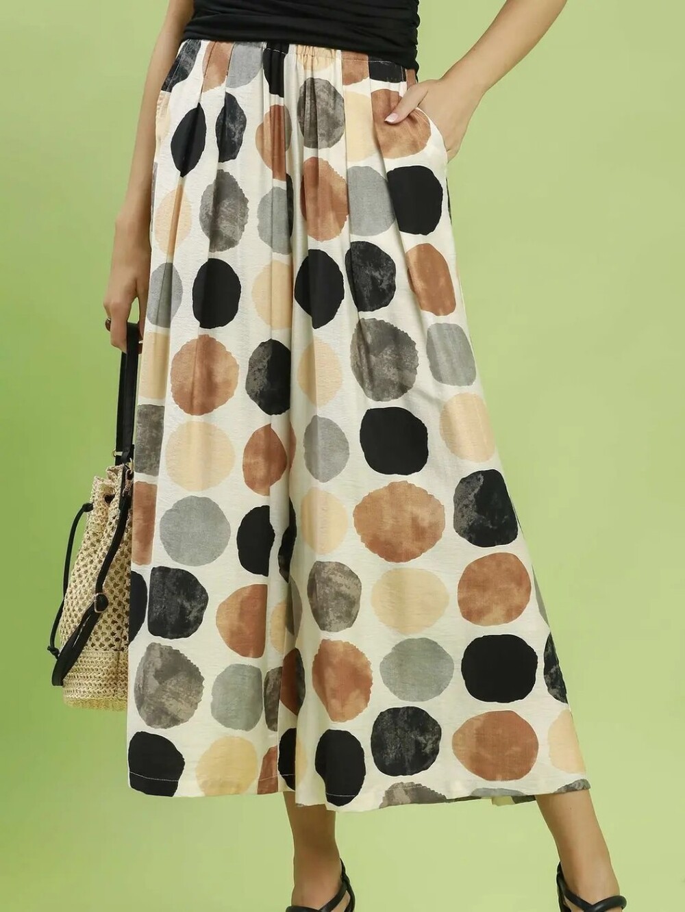 🌸Umgee Polka Dot Wide Leg Pants | Brown, Black, Grey - Picture 3 of 4